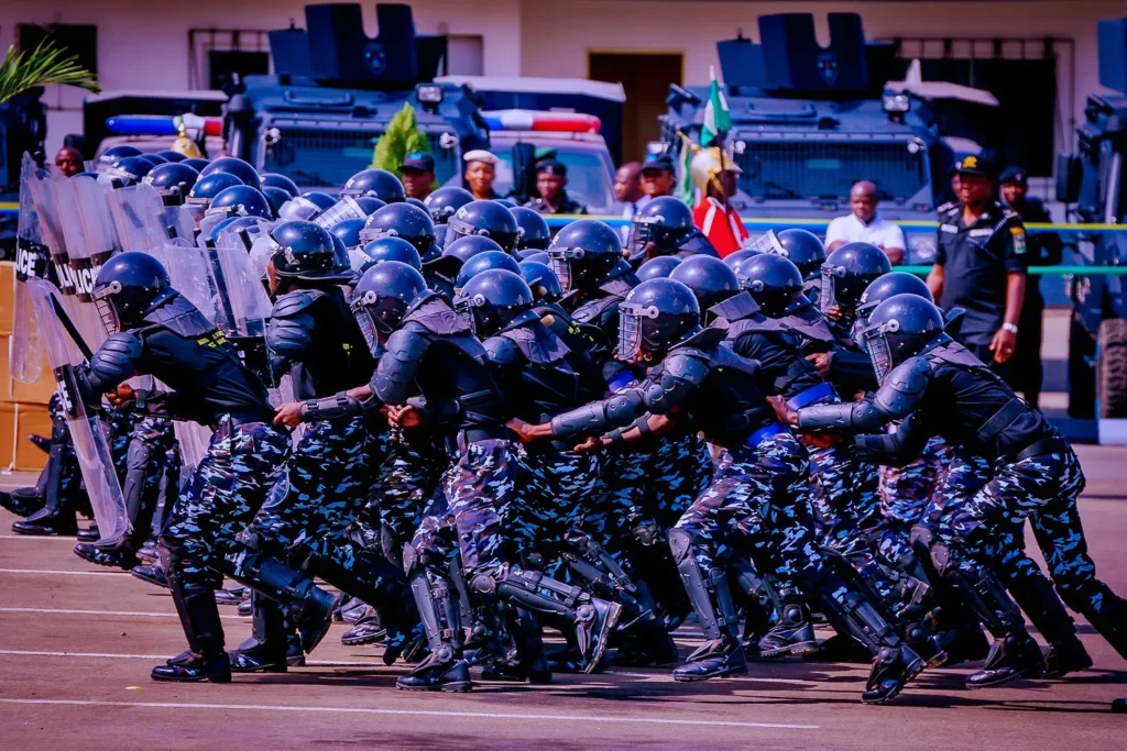 Nigerian Police with their defensive shields