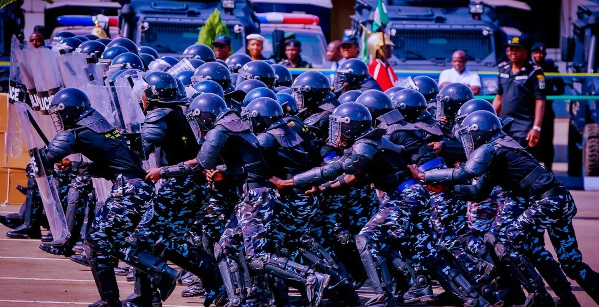Nigerian Police with their defensive shields