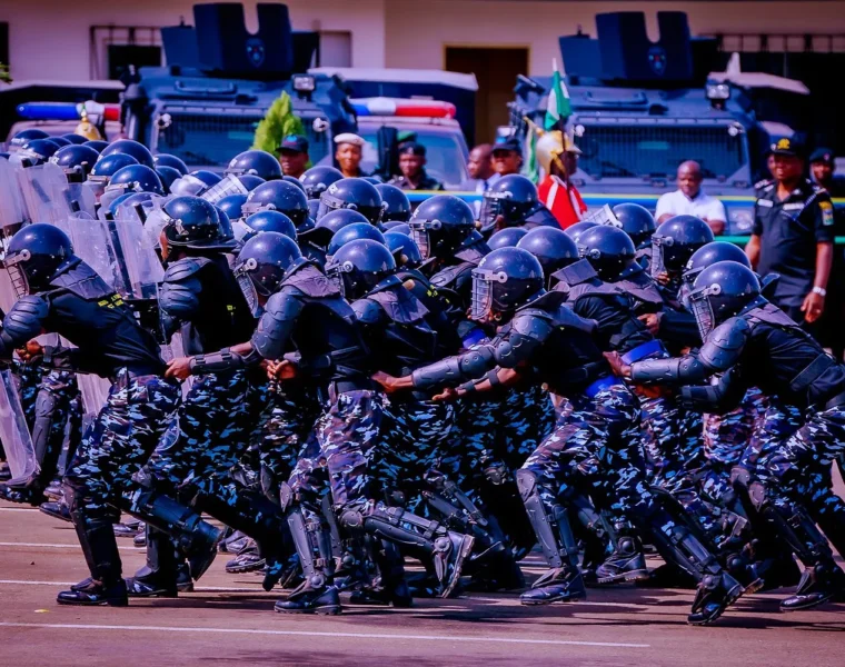 Nigerian Police with their defensive shields