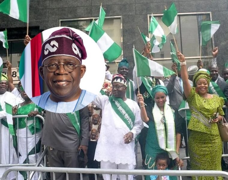 Happy Nigerian people holding their flags.