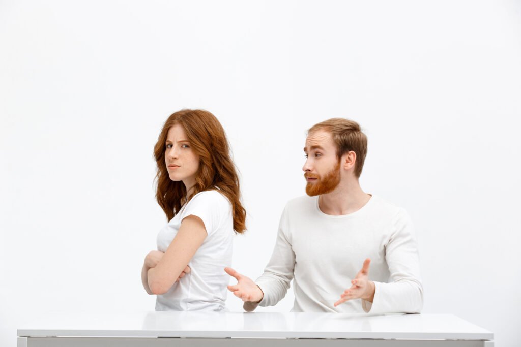 An offended woman at a man
