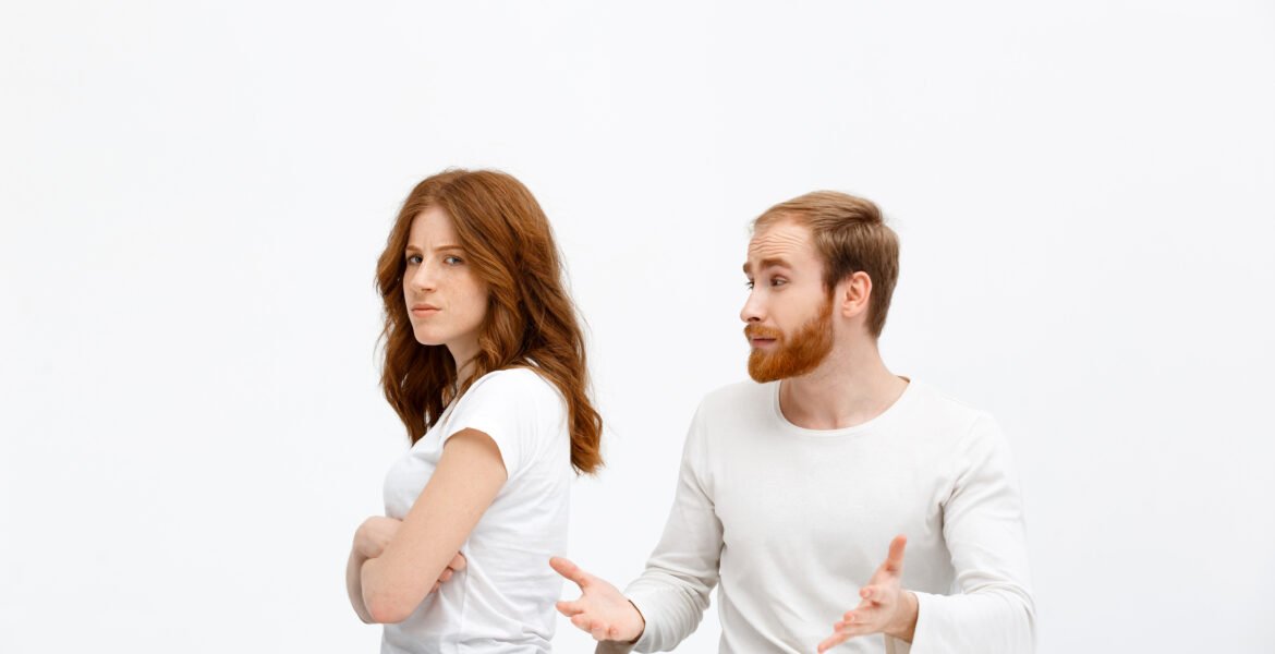 An offended woman at a man