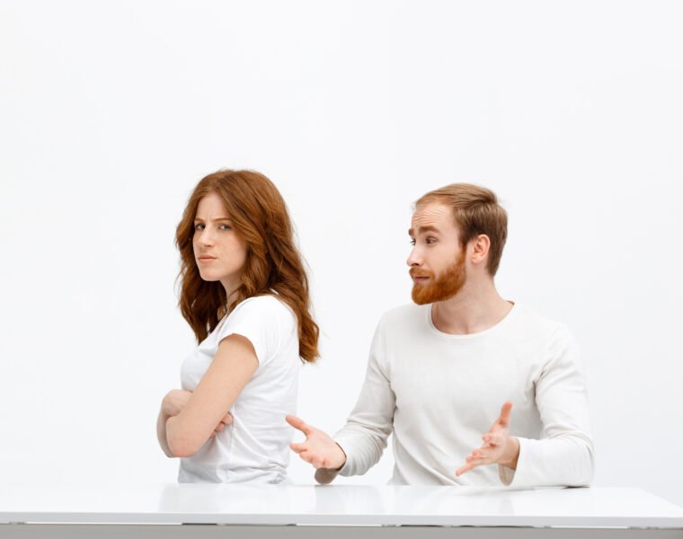 An offended woman at a man